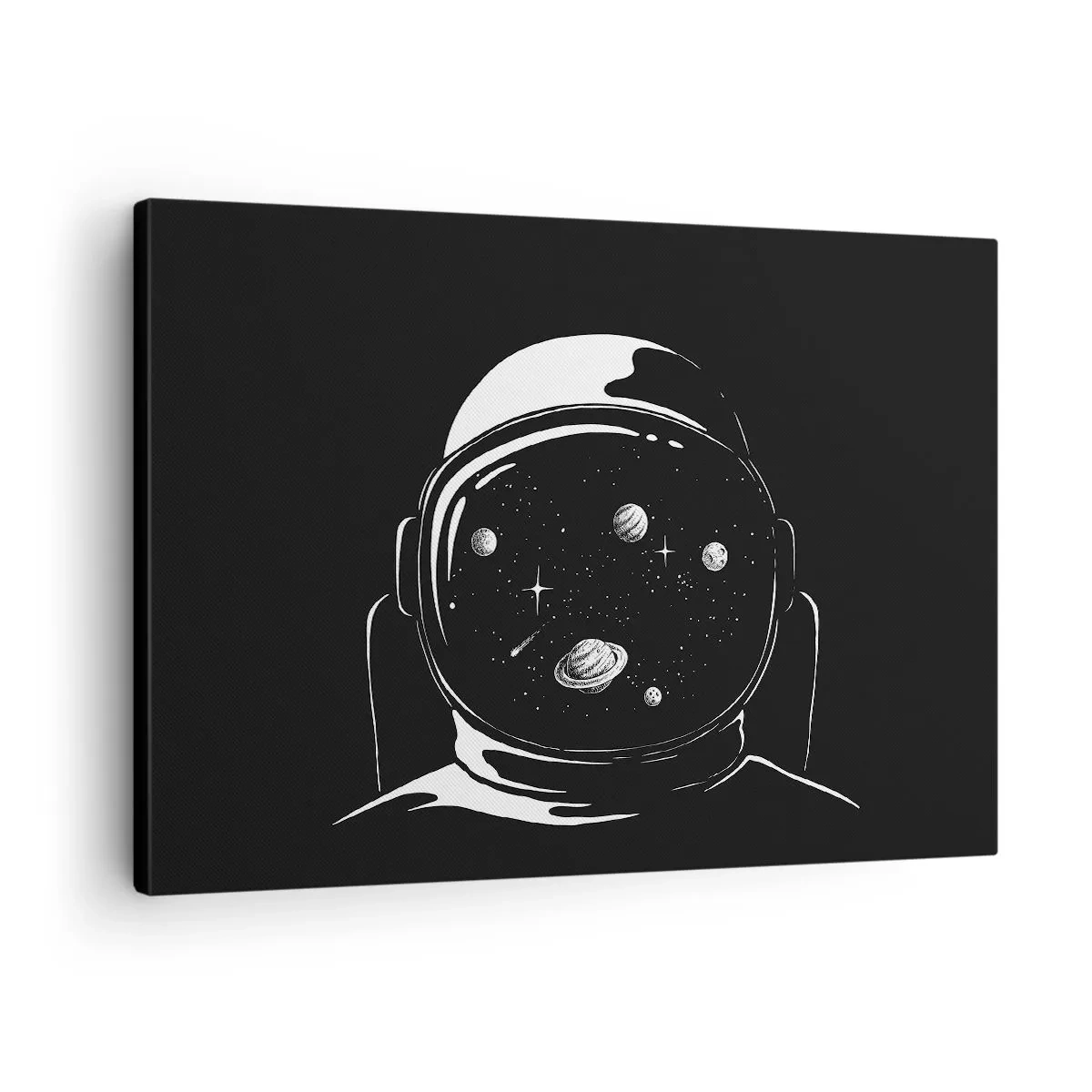 Bild auf Leinwand - Leinwandbild - Ein minimalistischer Astronautenhelm mit Blick ins Weltall - 70x50cm - Schöne Aussicht - Moderne Wanddekoration für Wohnzimmer und Schlafzimmer ARTTOR