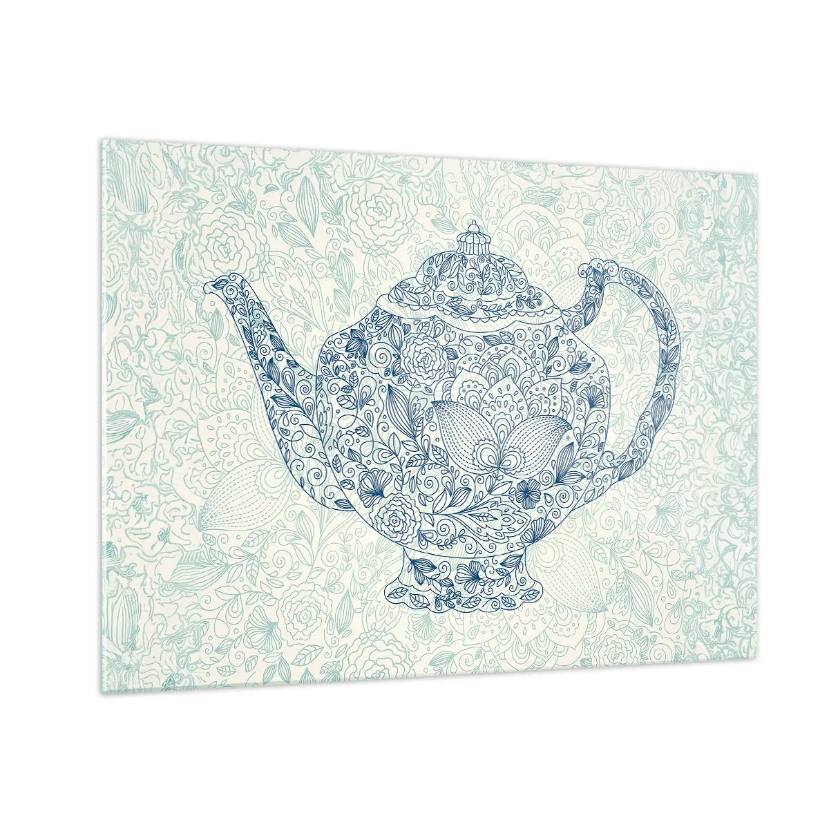Glasbild - Bild auf glas - Teekanne im Vintage-Stil mit Blumenmuster - 70x50cm - Tee-Charm - Moderne Wanddekoration für Wohnzimmer und Schlafzimmer ARTTOR