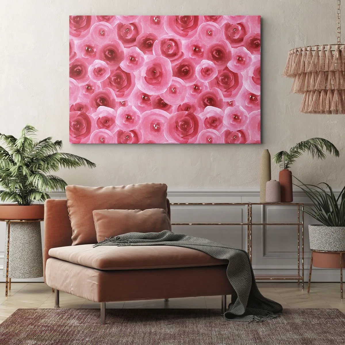 Bild auf Leinwand - Leinwandbild - Zarte Rosen in pastelligen Rosatönen - 70x50cm - Oben und unten Rosen - Moderne Wanddekoration für Wohnzimmer und Schlafzimmer ARTTOR