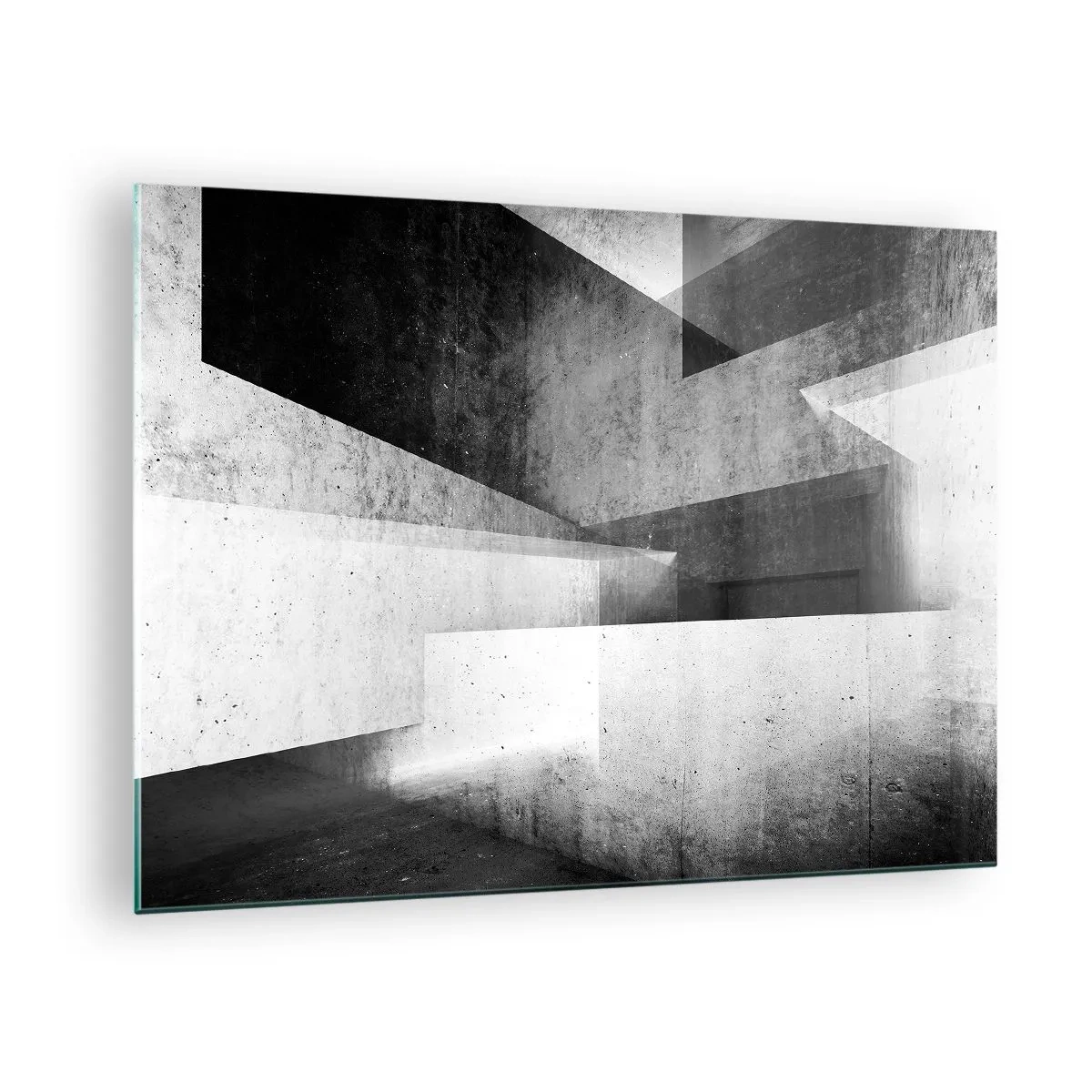 Glasbild - Bild auf glas - Geometrische Betonformen in Schwarz-Weiß-Tönen - 70x50cm - Die Raumstruktur - Moderne Wanddekoration für Wohnzimmer und Schlafzimmer ARTTOR