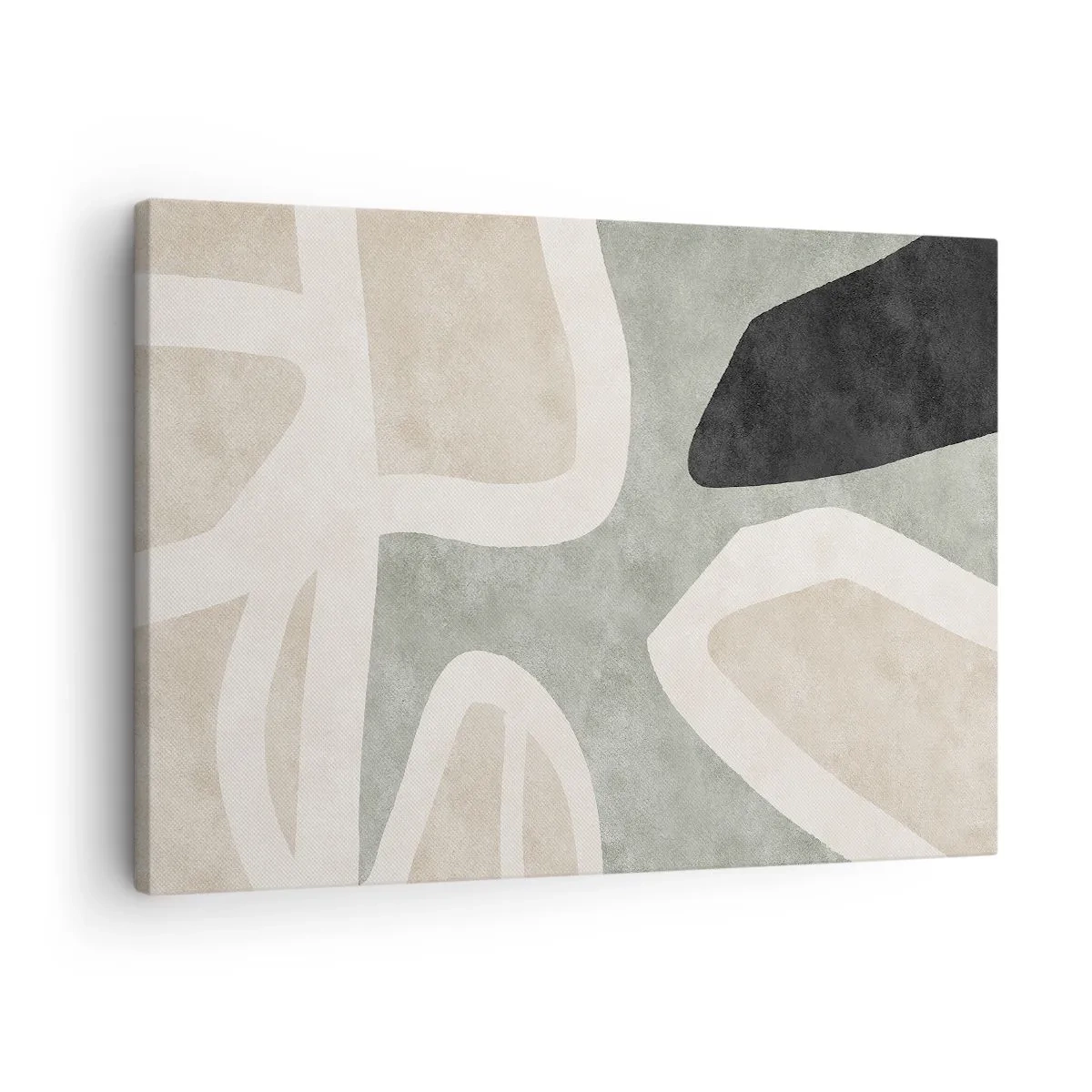 Bild auf Leinwand - Leinwandbild - Abstrakte Formen in gedämpften Farben - 70x50cm - Komposition mit schwarzem Motiv - Moderne Wanddekoration für Wohnzimmer und Schlafzimmer ARTTOR