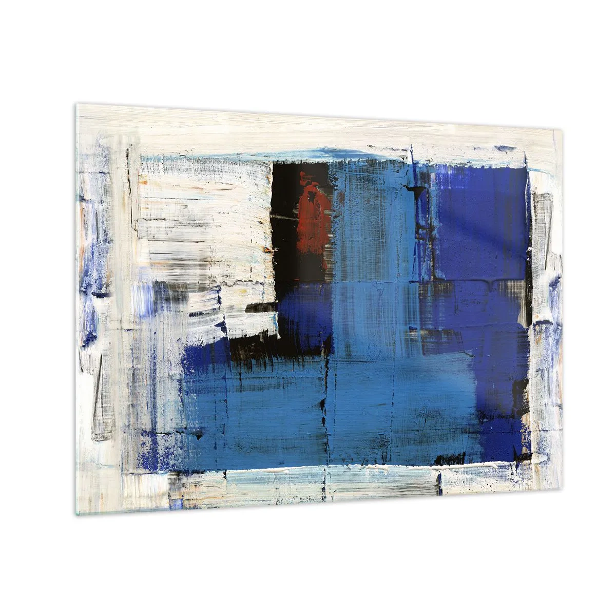 Glasbild - Bild auf glas - Eine abstrakte Komposition mit einer dominanten blauen Farbe. - 70x50cm - Geheimnis ist blau - Moderne Wanddekoration für Wohnzimmer und Schlafzimmer ARTTOR