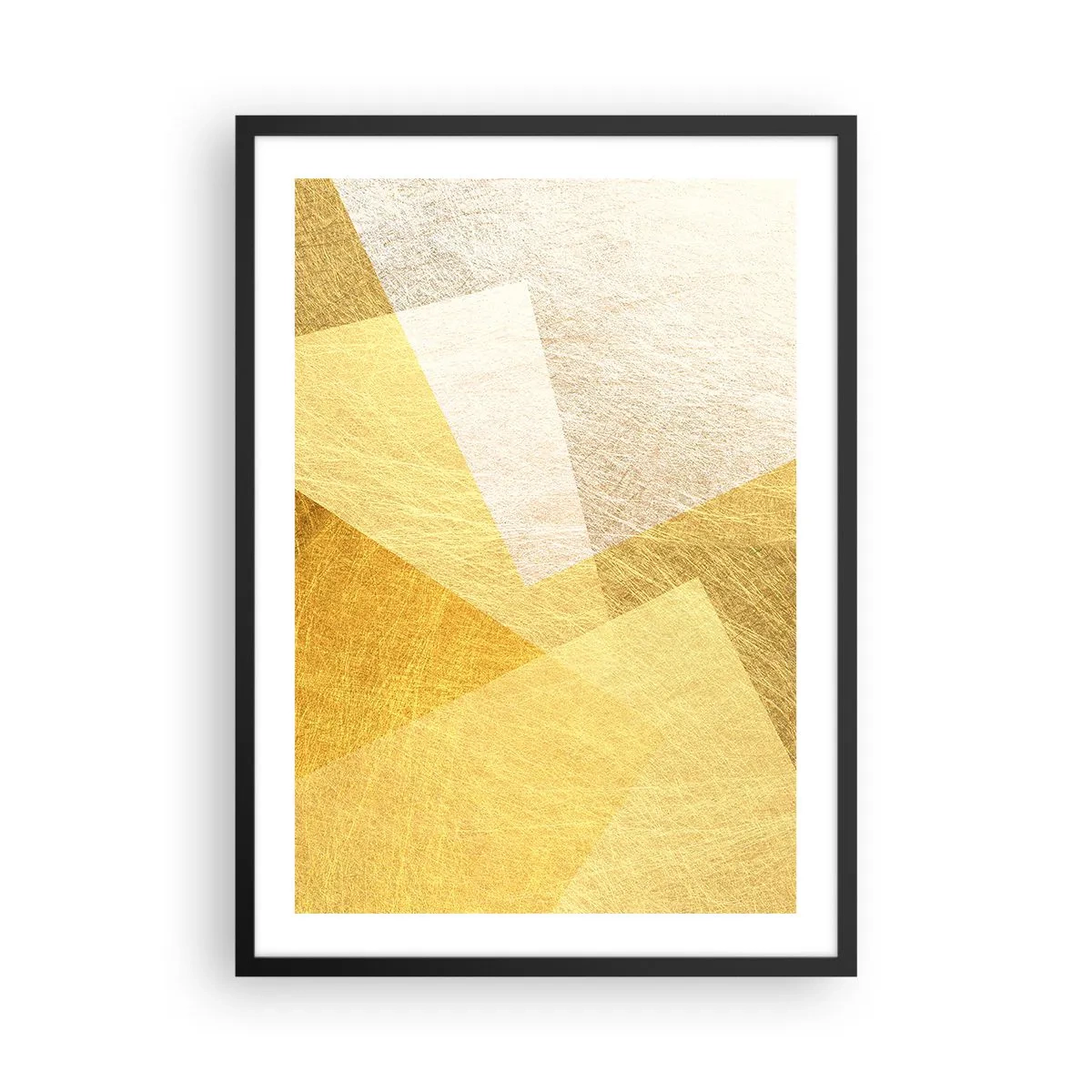 Poster in einem schwarzem Rahmen - Goldene geometrische Abstraktion mit metallischem Effekt - 50x70cm - Geometriewetter - Moderne Wanddekoration für Wohnzimmer und Schlafzimmer ARTTOR