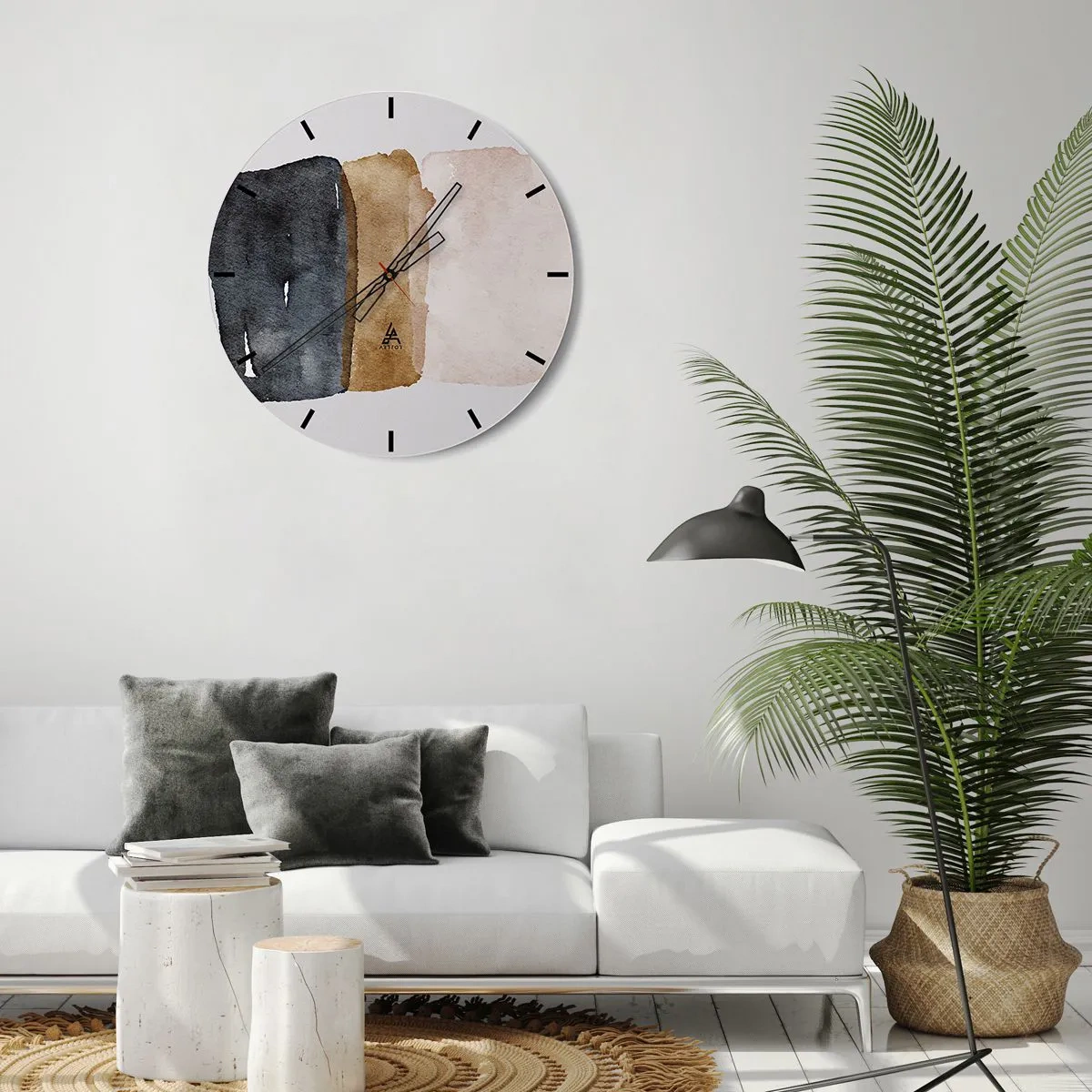 Wanduhr - Glasuhr - Drei Aquarellstreifen in Schwarz-, Braun- und Beigetönen - 30x30cm - Die Komposition der Farben der Erde - Moderne Wanddekoration für Wohnzimmer, Küche und Schlafzimmer ARTTOR