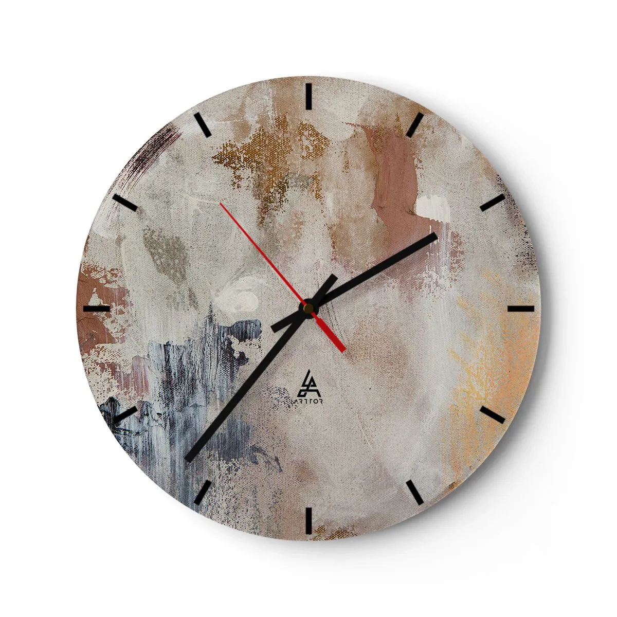 Wanduhr - Glasuhr - Beige und braune Abstraktion mit zarten Pinselstrichen - 30x30cm - Neblige Abstraktion - Moderne Wanddekoration für Wohnzimmer, Küche und Schlafzimmer ARTTOR