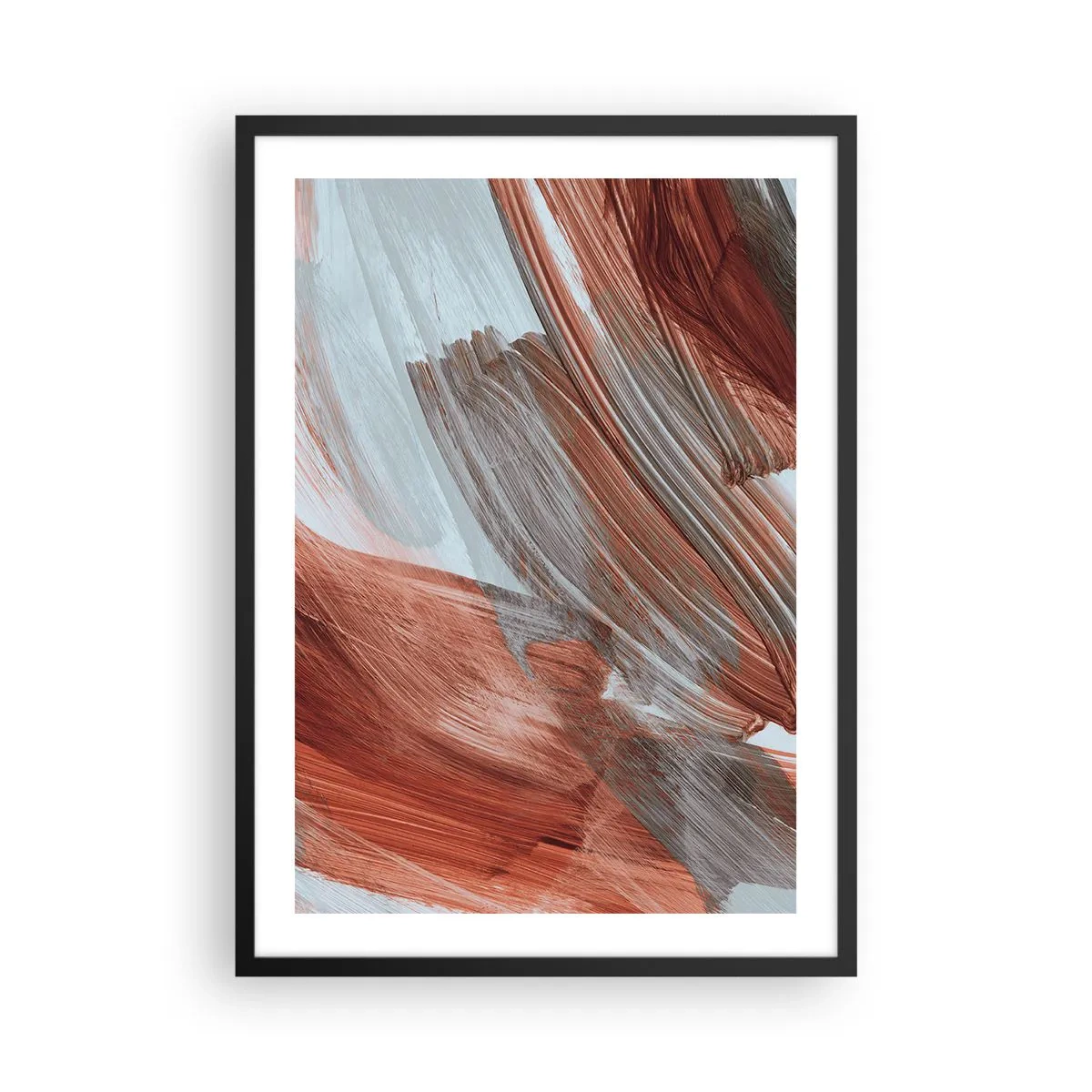 Poster in einem schwarzem Rahmen - Dynamische Pinselstriche in warmen Tönen - 50x70cm - Herbst und windige Abstraktion - Moderne Wanddekoration für Wohnzimmer und Schlafzimmer ARTTOR