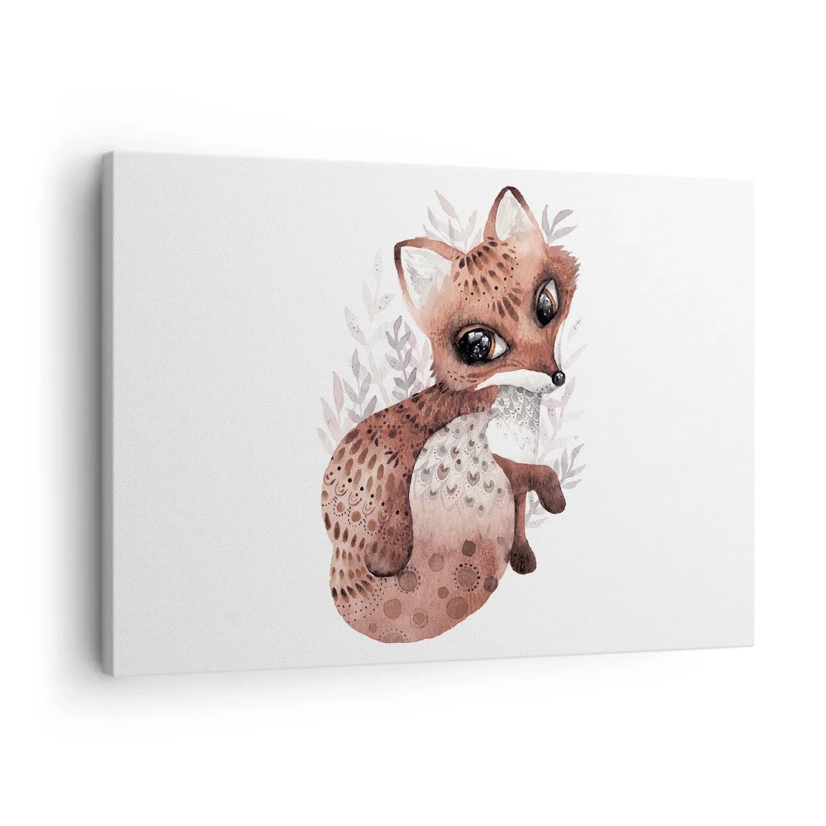 Bild auf Leinwand - Leinwandbild - Ein süßer Aquarellfuchs auf hellem Hintergrund - 70x50cm - Einfach lieben - Moderne Wanddekoration für Wohnzimmer und Schlafzimmer ARTTOR
