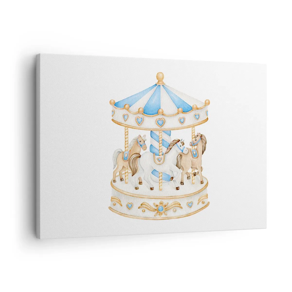 Bild auf Leinwand - Leinwandbild - Ein Karussell in Pastellfarben auf weißem Hintergrund - 70x50cm - Süße Kindheit - Moderne Wanddekoration für Wohnzimmer und Schlafzimmer ARTTOR