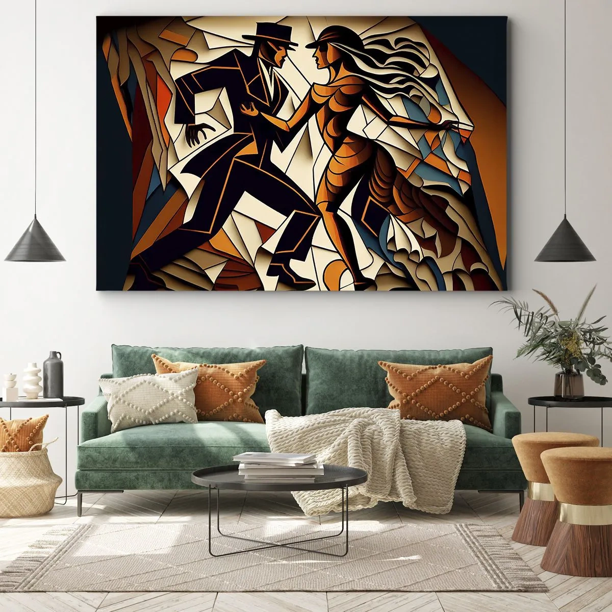 Bild auf Leinwand - Leinwandbild - Ein dynamisches Paar tanzt in abstrakter Form. - 70x50cm - Tanz der Passion und Leidenschaft - Moderne Wanddekoration für Wohnzimmer und Schlafzimmer ARTTOR