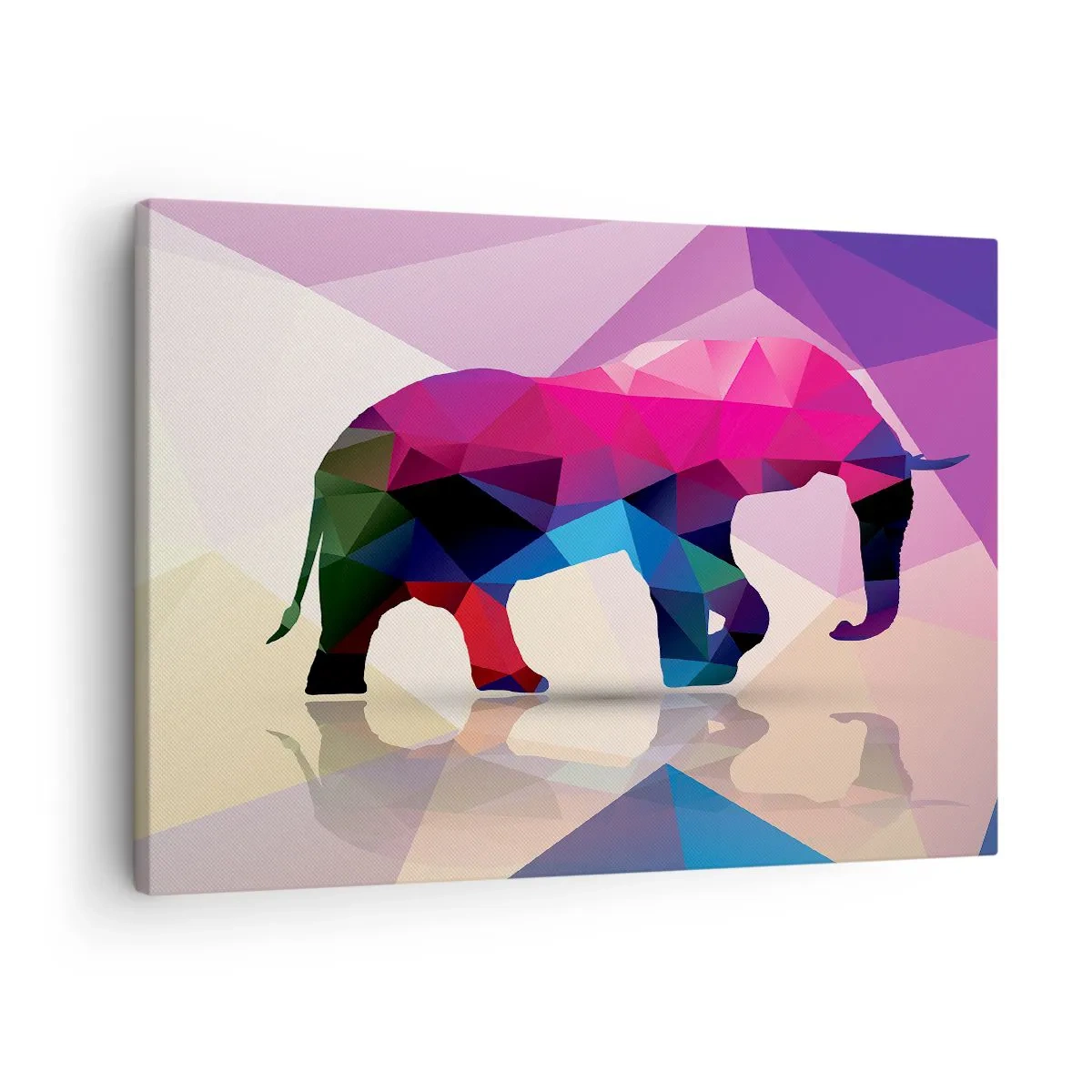 Bild auf Leinwand - Leinwandbild - Geometrische Silhouette eines Elefanten in lebendigen Farben - 70x50cm - Kristalldinosaurier - Moderne Wanddekoration für Wohnzimmer und Schlafzimmer ARTTOR