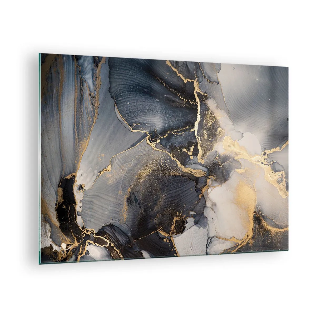 Glasbild - Bild auf glas - Dunkle Abstraktion mit Marmoreffekt und goldenen Adern - 70x50cm - Leben aus Stein - Moderne Wanddekoration für Wohnzimmer und Schlafzimmer ARTTOR