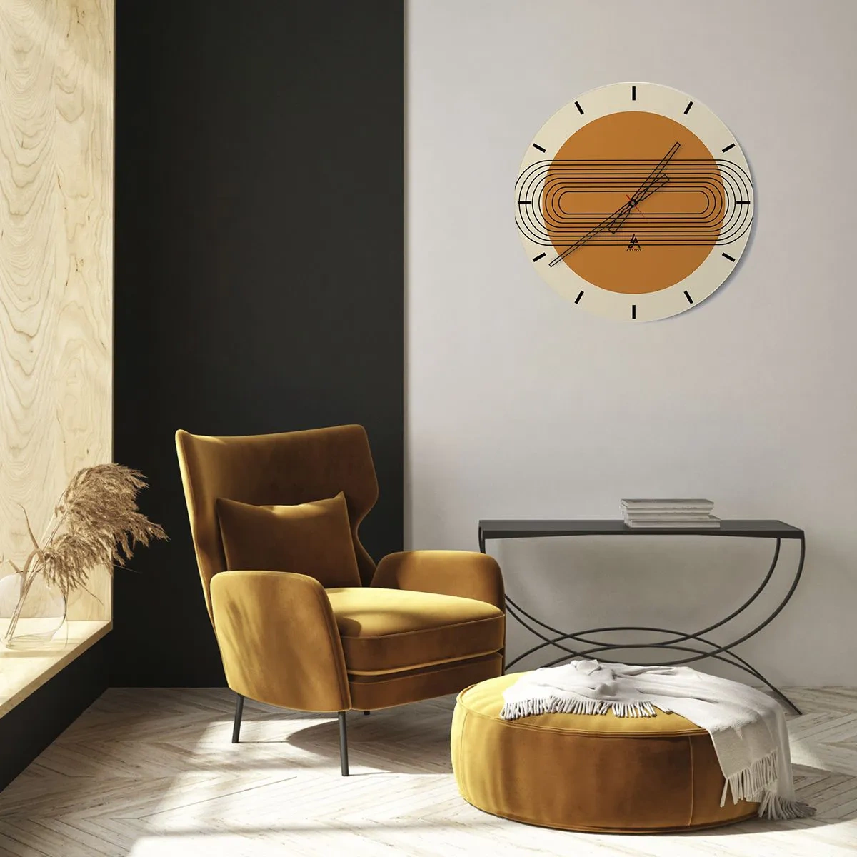 Wanduhr - Glasuhr - Geometrische Komposition in Beige- und Orangetönen - 30x30cm - Perfekter Plan - Moderne Wanddekoration für Wohnzimmer, Küche und Schlafzimmer ARTTOR