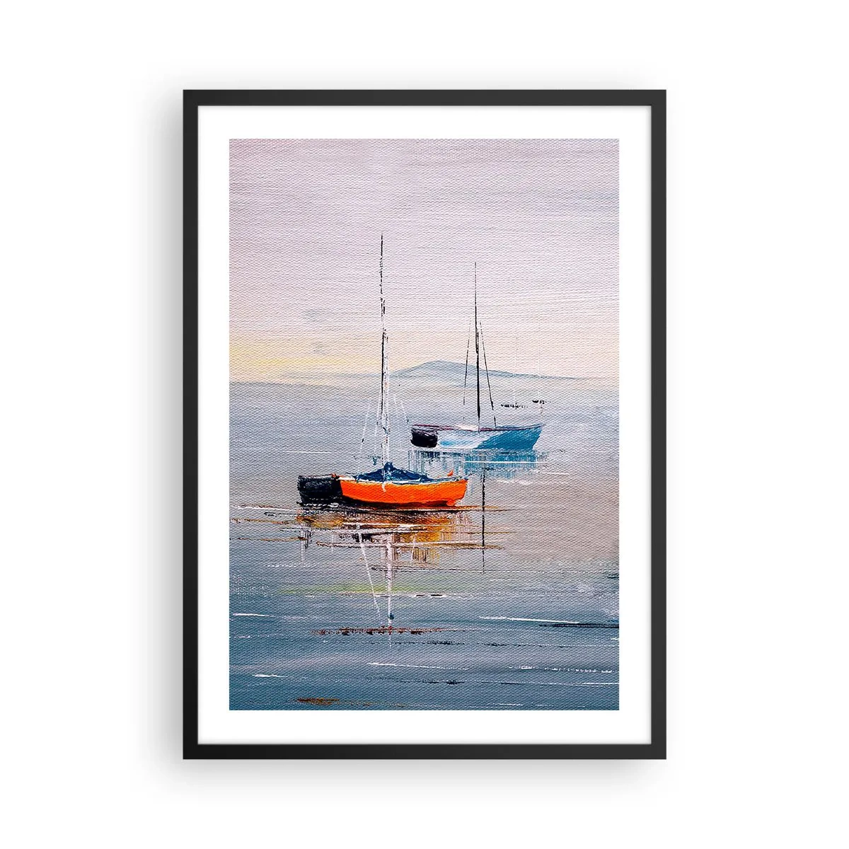 Poster in einem schwarzem Rahmen - Segelboote auf ruhigem Wasser - 50x70cm - Wohlverdiente Ruhe - Moderne Wanddekoration für Wohnzimmer und Schlafzimmer ARTTOR