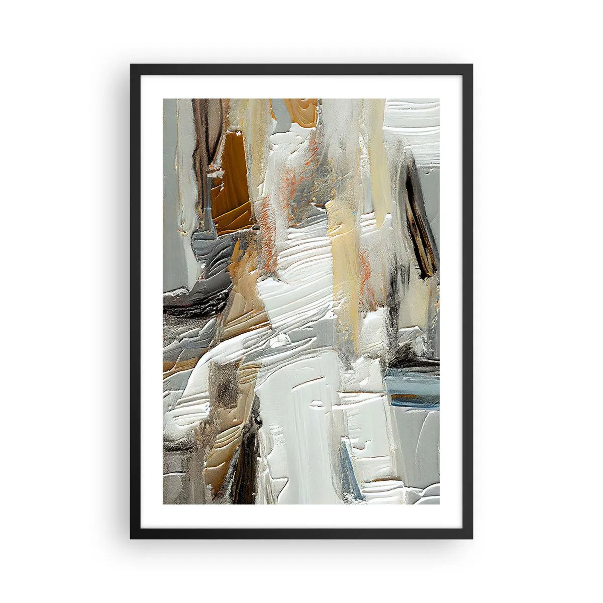 Poster in einem schwarzem Rahmen - Texturale Abstraktion in neutralen Farbtönen - 50x70cm - Bunte Schichten - Moderne Wanddekoration für Wohnzimmer und Schlafzimmer ARTTOR
